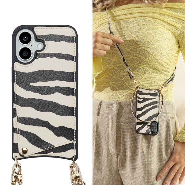 Selencia Nova HandyHülle mit Kordel und Kartenhalter Apple iPhone 16 - Zazzy Zebra