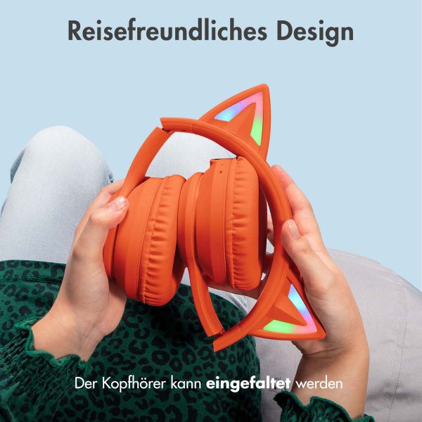 imoshion Kabellose Kinderkopfhörer LED Light Cat Ear - Dezibelbegrenzer - Mit AUX-Kabel - Orange