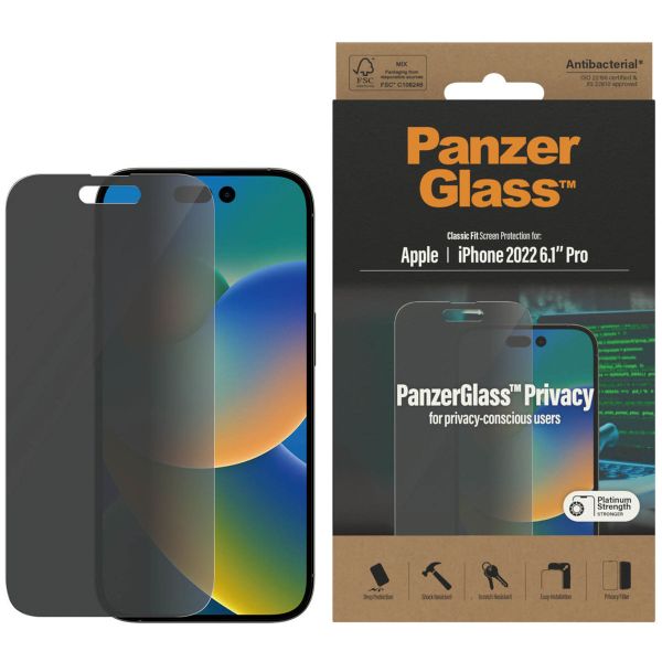 PanzerGlass Privacy Case Friendly Anti-Bacterial Displayschutzfolie für das Apple iPhone 14 Pro
