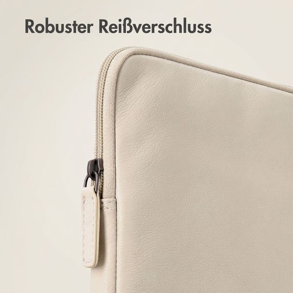 Accezz Leather Laptop Hülle mit Reißverschluss 13-14 Zoll - Laptop Sleeve - Beige