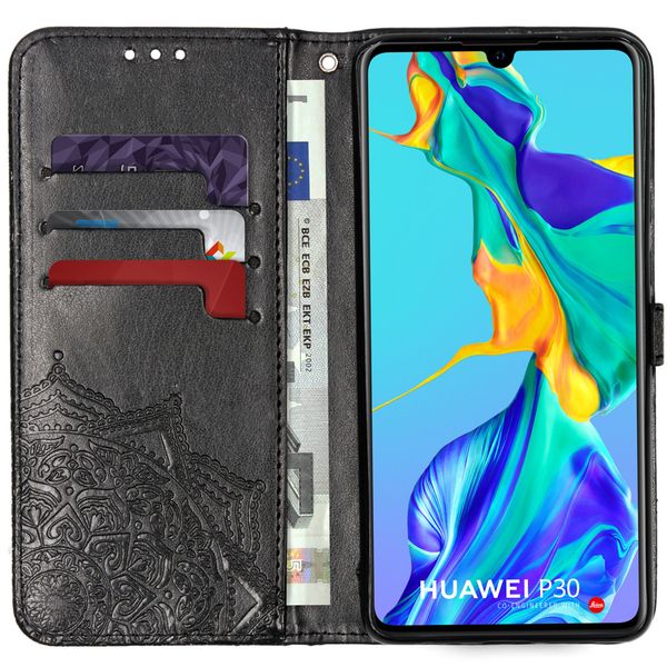 Mandala Klapphülle Schwarz für das Huawei P30