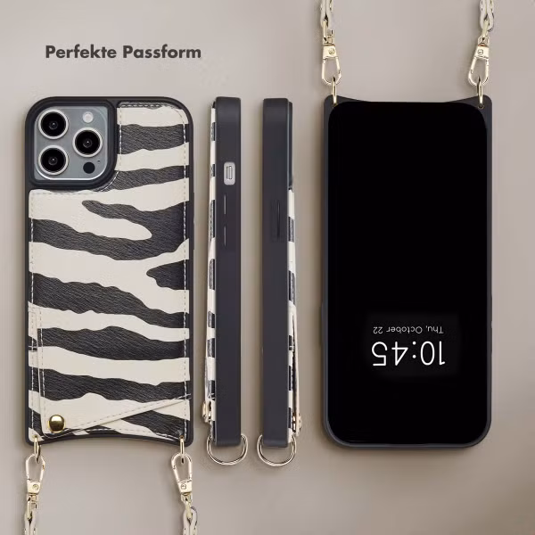 Selencia Nova HandyHülle mit Kordel und Kartenhalter Apple iPhone 15 Pro - Zazzy Zebra