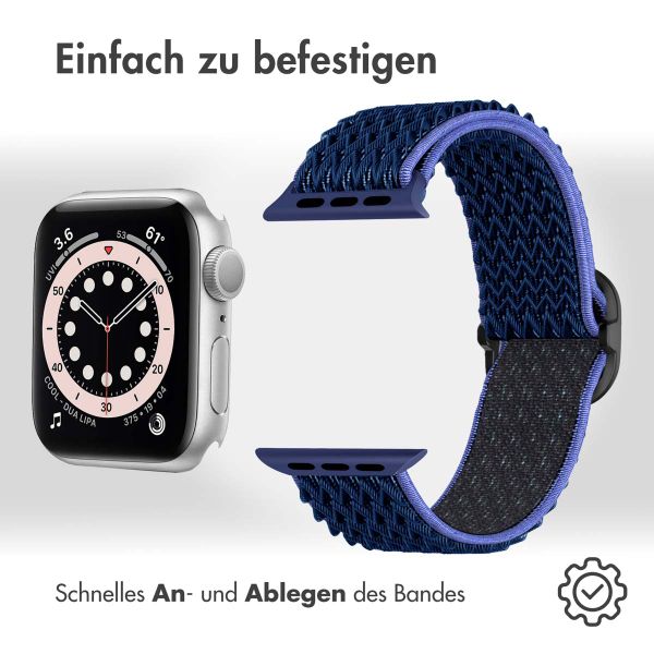 imoshion Elastisches Nylonarmband für das  Apple Watch Series 1 t/m 9 / SE (38/40/41 mm) | Series 10 / 11 (42 mm) - Dunkelblau