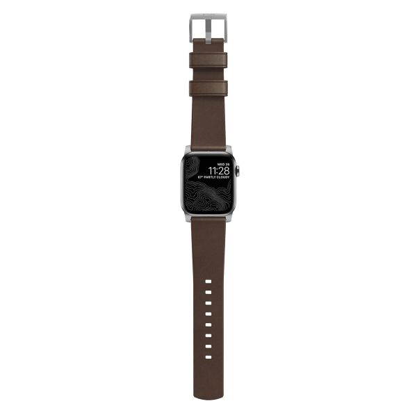 Nomad Modernes Lederarmband für das  Apple Watch Series 1 t/m 9 / SE (38/40/41 mm) | Series 10 / 11 (42 mm) - Brown / Silver