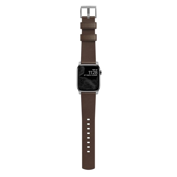 Nomad Modernes Lederarmband für die Apple Watch Series 1 bis 9 / SE (38/40/41 mm) | Series 10 (42 mm) - Braun/Silber