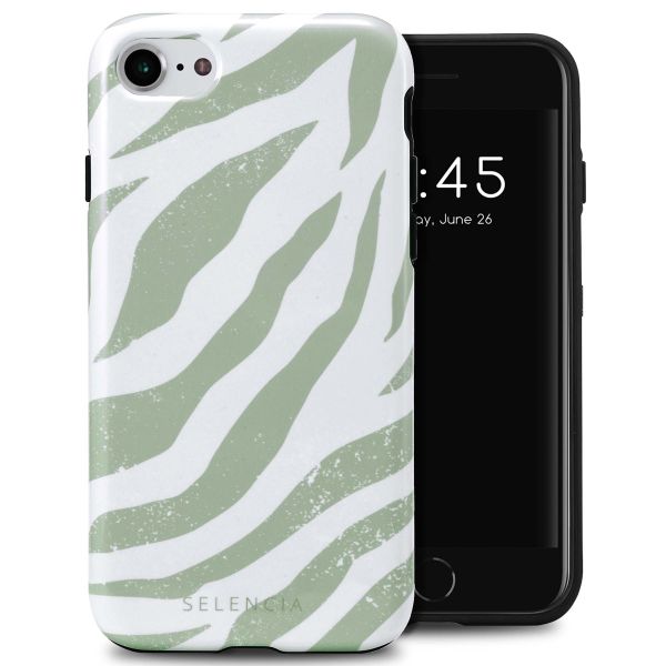 Selencia Vivid Tough Back Cover für das iPhone SE (2022 / 2020) / 8 / 7 / 6(s) - Colorful Zebra Sage Green