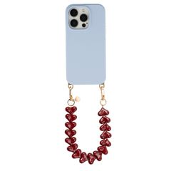 Selencia Rivièra MagSafe Backcover mit abnehmbaren Haken für das Apple iPhone 15 Pro - Powder Blue + Lova Handykette - Burgundy