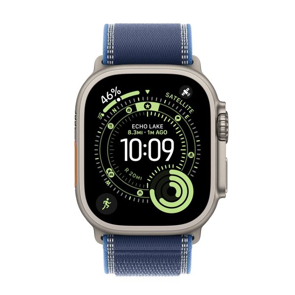 Apple Trail Loop Armband für das  Apple Watch Series 1 t/m 11 / SE / Ultra (44/45/46/49 mm) - Größe S/M - Blue / Bright Blue Natural Titanium