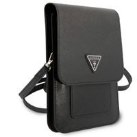 Guess Saffiano Triangle Handytasche - Geeignet für Smartphones bis 7 Zoll - Schwarz