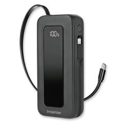 imoshion Powerbank mit ausziehbarem Kabel 10.000 mAh - Power Delivery - USB-C + Lightning - Schwarz
