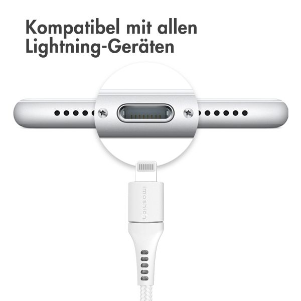 imoshion ﻿Lightning- auf USB-Kabel – nicht MFi-zertifiziert  – Geflochtenes Gewebe  – 3 m – Weiß