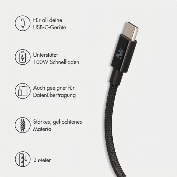 imoshion Braided USB-C-zu-USB-C-Kabel 100 W - 2 Meter - Schwarz