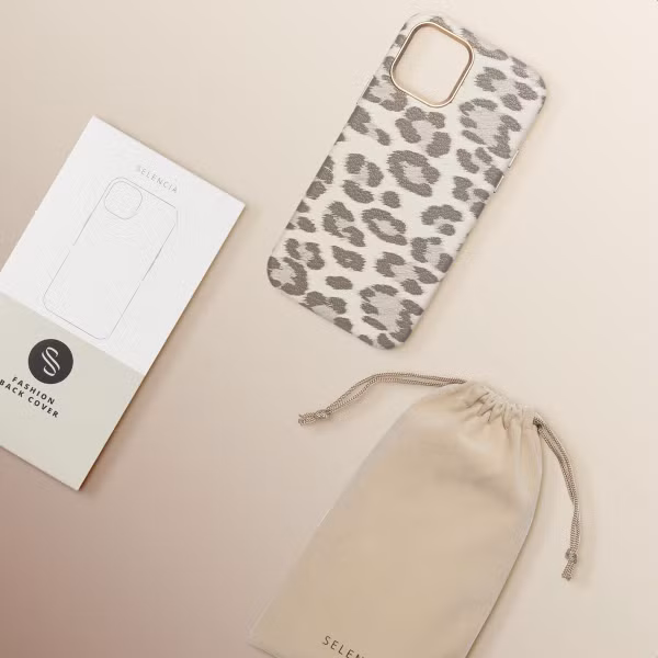 Selencia Sabi Backcover Leopardenmuster mit MagSafe Apple iPhone 12 (Pro) - Soft Ivory