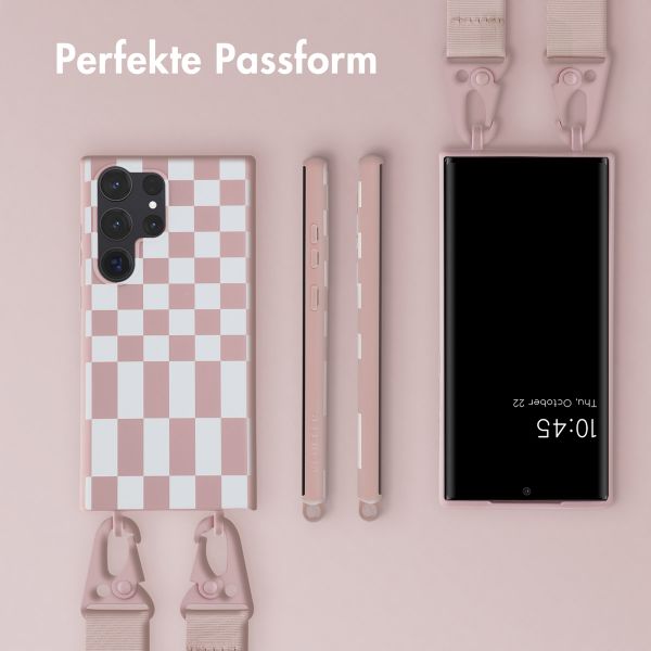 Selencia Silikonhülle design mit abnehmbarem Band für das Samsung Galaxy S23 Ultra - Irregular Check Sand Pink