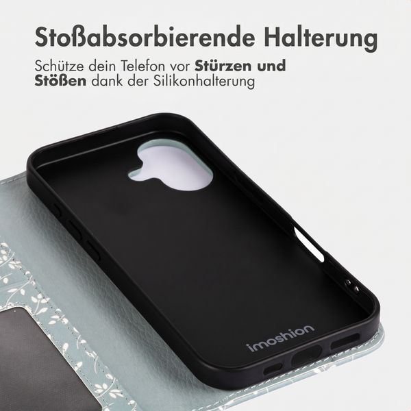 imoshion Design Klapphülle Apple iPhone 16 - Smoke Green Flowers