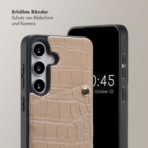 Selencia Nova Croco HandyHülle mit Kordel und Kartenhalter Samsung Galaxy S24 / S25 - Beige