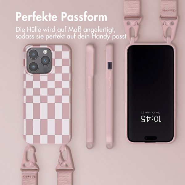 Selencia SilikonHülle design mit abnehmbarem Band Apple iPhone 15 Pro - Irregular Check Sand Pink