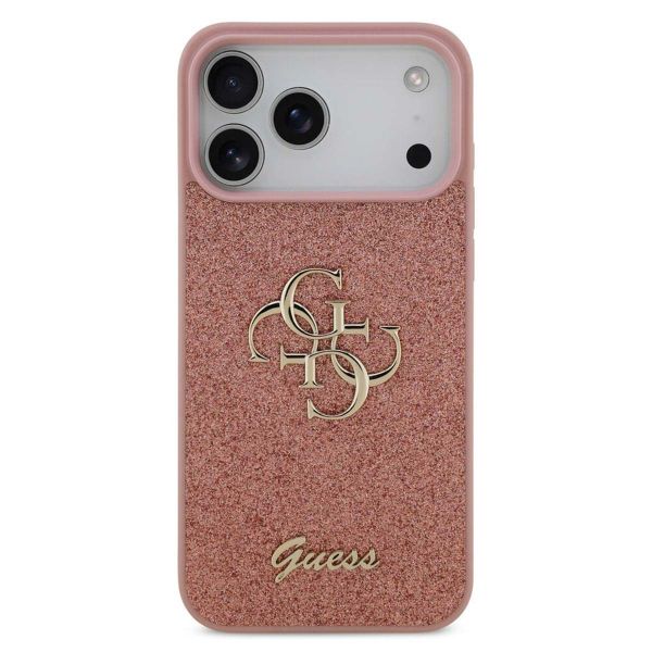 Guess 4G Metal Logo Back Cover mit Glitter Apple iPhone 17 Pro - Rosa