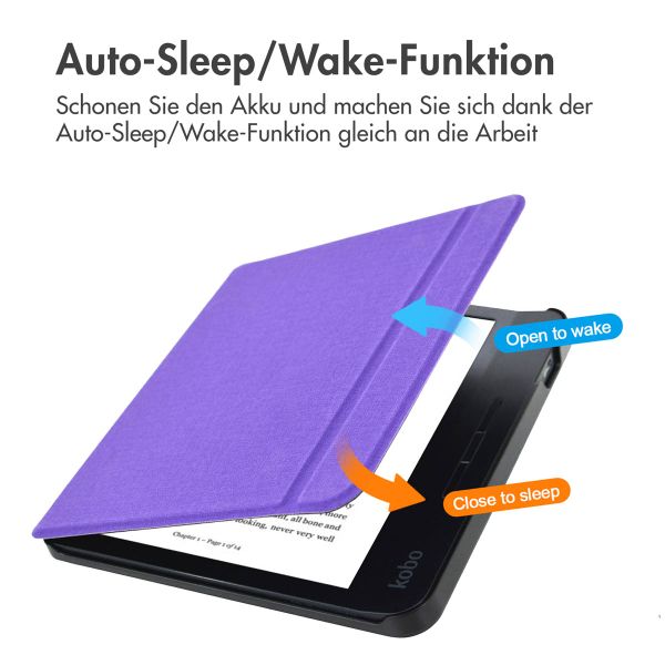 imoshion Canvas Sleepcover Klapphülle mit Stand Kobo Libra H2O - Violett