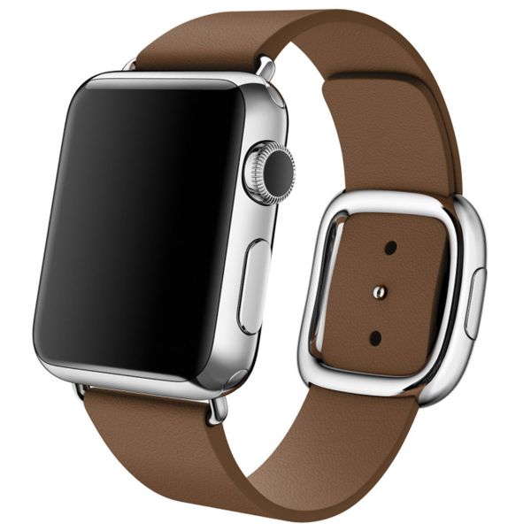 Apple Leather Band Modern Buckle für das  Apple Watch Series 1 t/m 9 / SE (38/40/41 mm) | Series 10 / 11 (42 mm) - Größe M - Braun