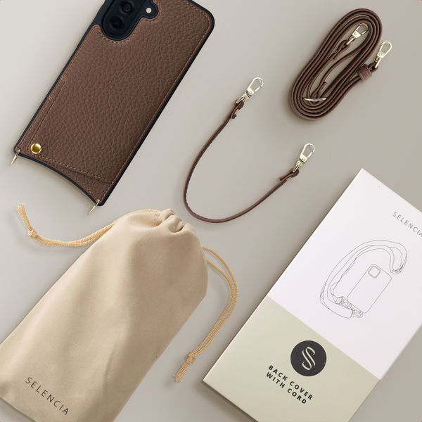 Selencia Nova HandyHülle mit Kordel und Kartenhalter Samsung Galaxy A37 (5G) - Mocha Brown