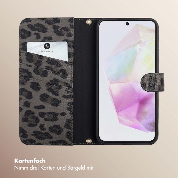Selencia Sabi Klapphülle mit Leopardenmuster Samsung Galaxy A35 - Midnight Black