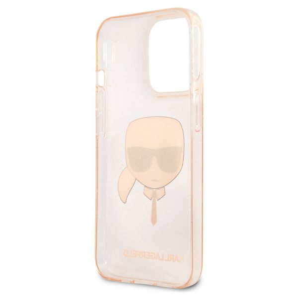 Karl Lagerfeld Karl's Head Silikonhülle Glitter für das iPhone 13 Pro - Transparent Gold