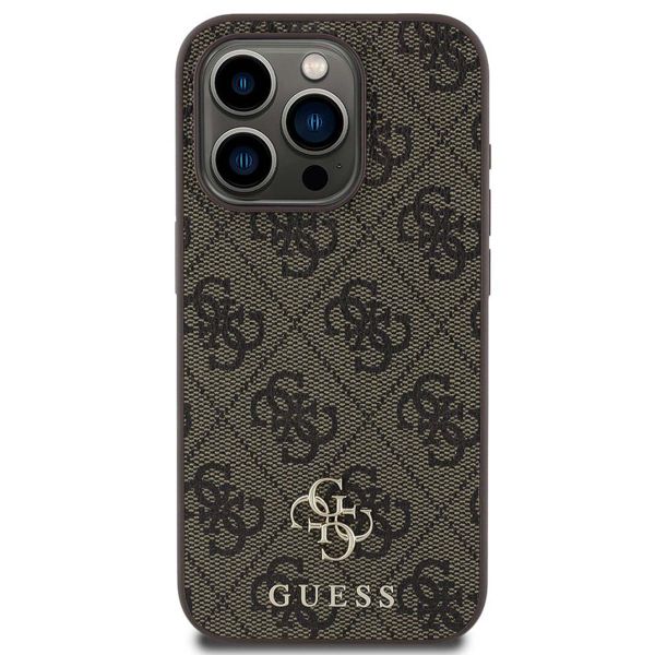 Guess 4G Metal Logo Back Cover MagSafe für das iPhone 15 Pro - Braun