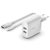 Belkin Boost↑Charge™ ﻿Dual USB Wand-Ladegerät für das iPhone Xr + Lightning Kabel - 24W - Weiß