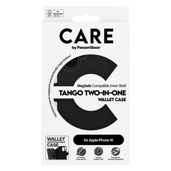 CARE by PanzerGlass Tango 2-in-1 Wallet Case MagSafe für das iPhone 16 - Schwarz