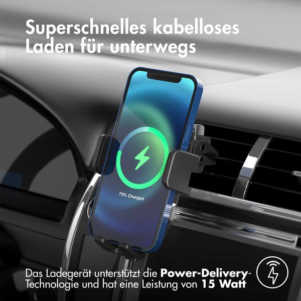 Accezz ﻿Handyhalterung Auto für das iPhone 14 Pro - Kabelloses Ladegerät - Lüftungsgitter - Schwarz