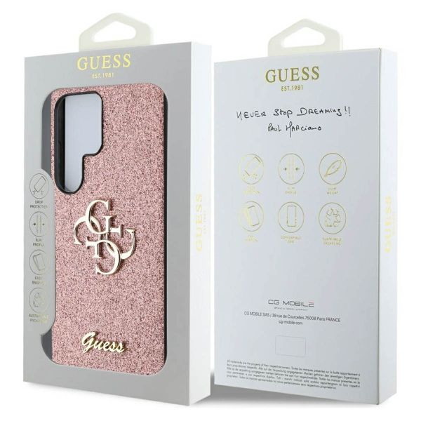Guess 4G Metal Logo Back Cover mit Glitter Samsung Galaxy S25 Ultra - Rosa