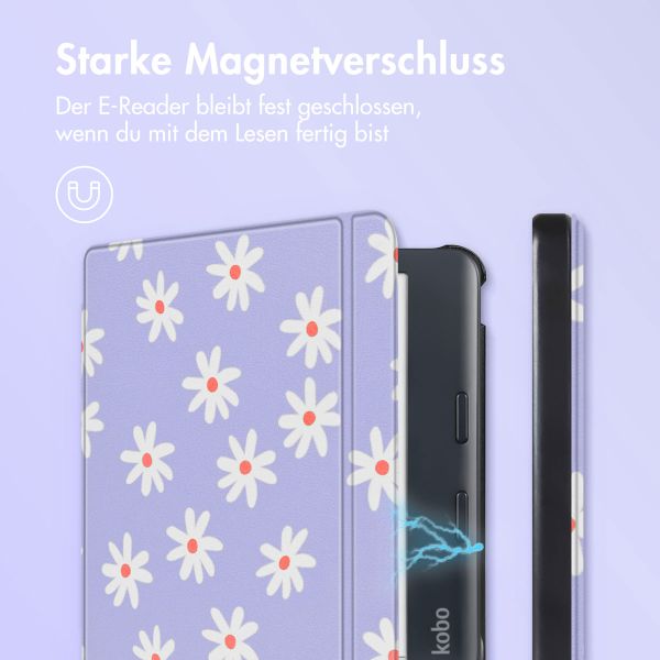 imoshion Design Slim Hard Case Sleepcover mit Stand für das Kobo Libra Colour - Flowers Distance