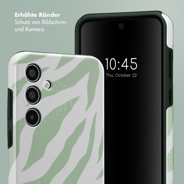 Selencia Vivid Tough Back Cover für das Samsung Galaxy A35 - Colorful Zebra Sage Green