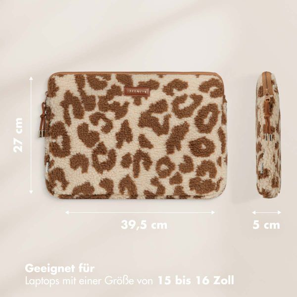 Selencia Teddy Laptop Hülle 15-16 Zoll - Laptop Sleeve - Vanilla Leopard