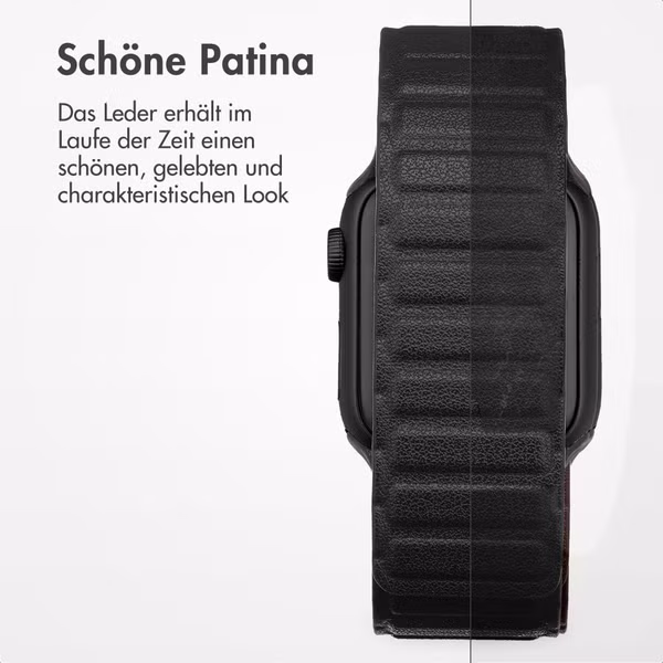 Accezz Magnetisches Echtlederarmband für Apple Watch | 44/45/46/49 mm - Schwarz
