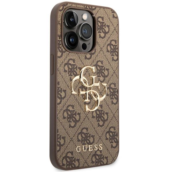 Guess 4G Metal Logo Back Cover für das iPhone 14 Pro Max - Braun