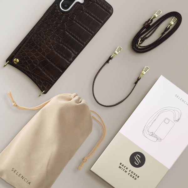Selencia Nova Croco HandyHülle mit Kordel und Kartenhalter Samsung Galaxy A36 - Choco Brown