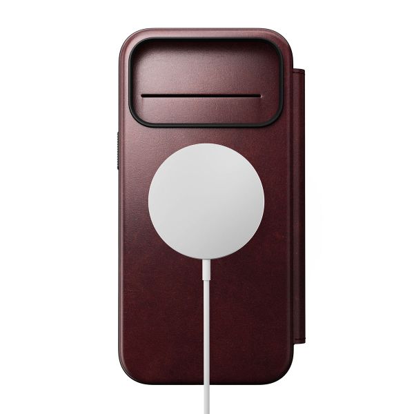 Nomad Modern Horween Leather Folio Bookcase mit MagSafe Apple iPhone 17 Pro Max - Burgundy