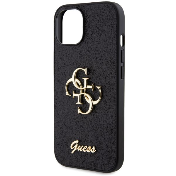 Guess 4G Metal Logo Back Cover mit Glitter Apple iPhone 15 - Schwarz