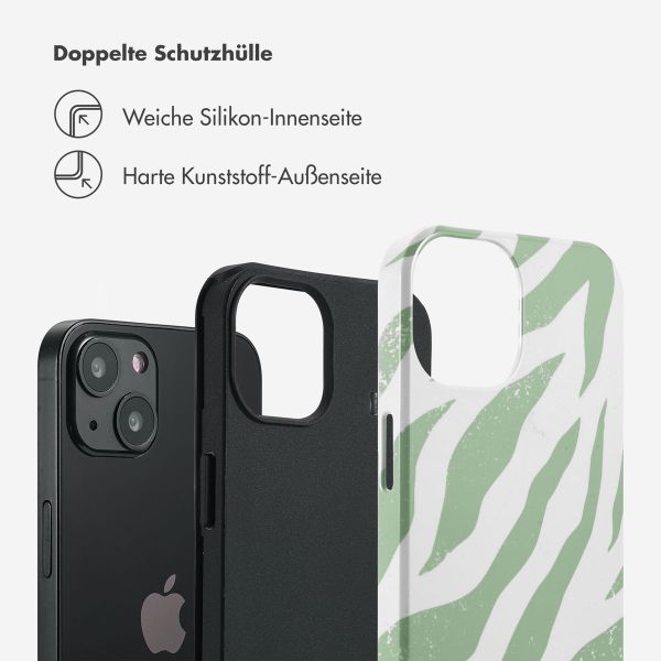 Selencia Vivid Tough Back Cover für das iPhone 13 - Colorful Zebra Sage Green