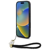 Guess Grained Back Cover MagSafe mit Flower Charm Strap Apple iPhone 16 - Schwarz