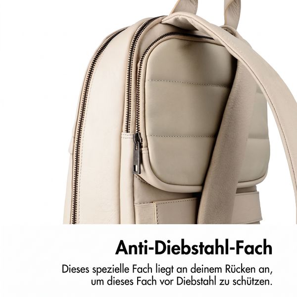Accezz Leather Laptop Rucksack 16 Zoll - Beige
