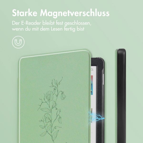 imoshion Design Slim Hard Case Sleepcover für das Kobo Clara Colour / Kobo Clara BW - Floral Green