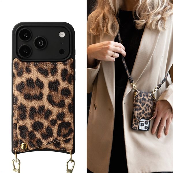 Selencia Nova HandyHülle mit Kordel und Kartenhalter Apple iPhone 18 Pro Max / 17 Pro Max - Leopard