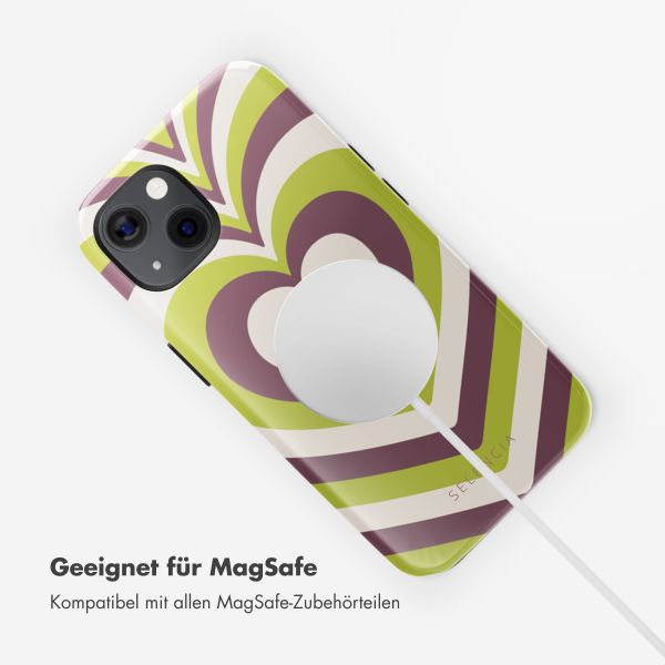 Selencia Vivid Tough Back Cover MagSafe für das iPhone 13 - Double Hearts Plum Fern