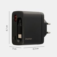 imoshion GaN-Ladegerät mit ausziehbarem USB-C-Kabel 65W - USB-A + USB-C - Schwarz