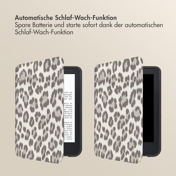 Selencia Sabi Klapphülle mit Leopardenmuster Kobo Clara Colour / Clara BW - Soft Ivory