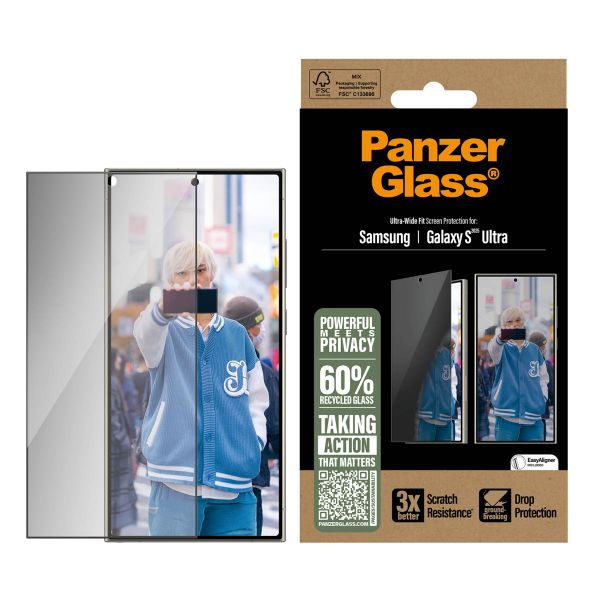 PanzerGlass Ultra Wide Fit Antibakterieller Screen Protector mit Sichtschutz inkl. Applikator Samsung Galaxy S25 Ultra