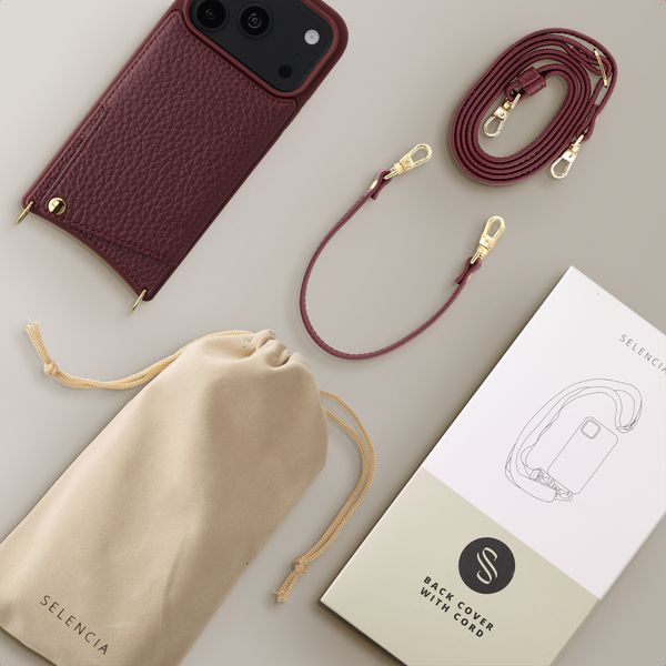 Selencia Nova HandyHülle mit Kordel und Kartenhalter Apple iPhone 18 Pro / 17 Pro - Bold Burgundy